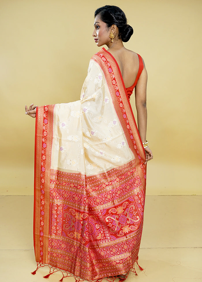 Cream Dupion Silk Saree With Blouse Piece