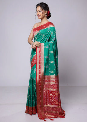 Green Dupion Silk Saree With Blouse Piece