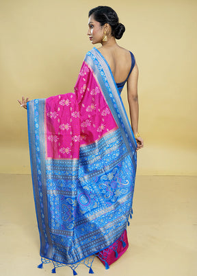 Blue Dupion Silk Saree With Blouse Piece