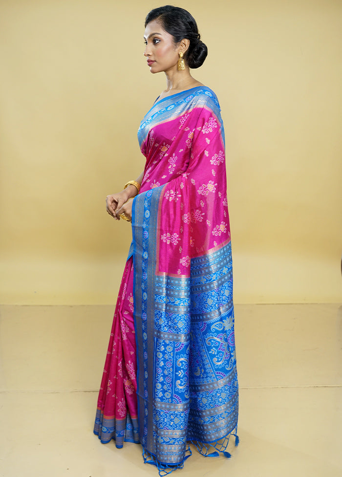 Blue Dupion Silk Saree With Blouse Piece