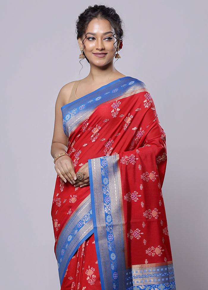 Red Dupion Silk Saree With Blouse Piece