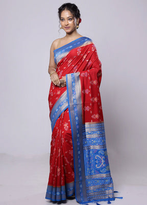 Red Dupion Silk Saree With Blouse Piece