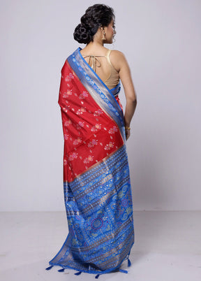 Red Dupion Silk Saree With Blouse Piece