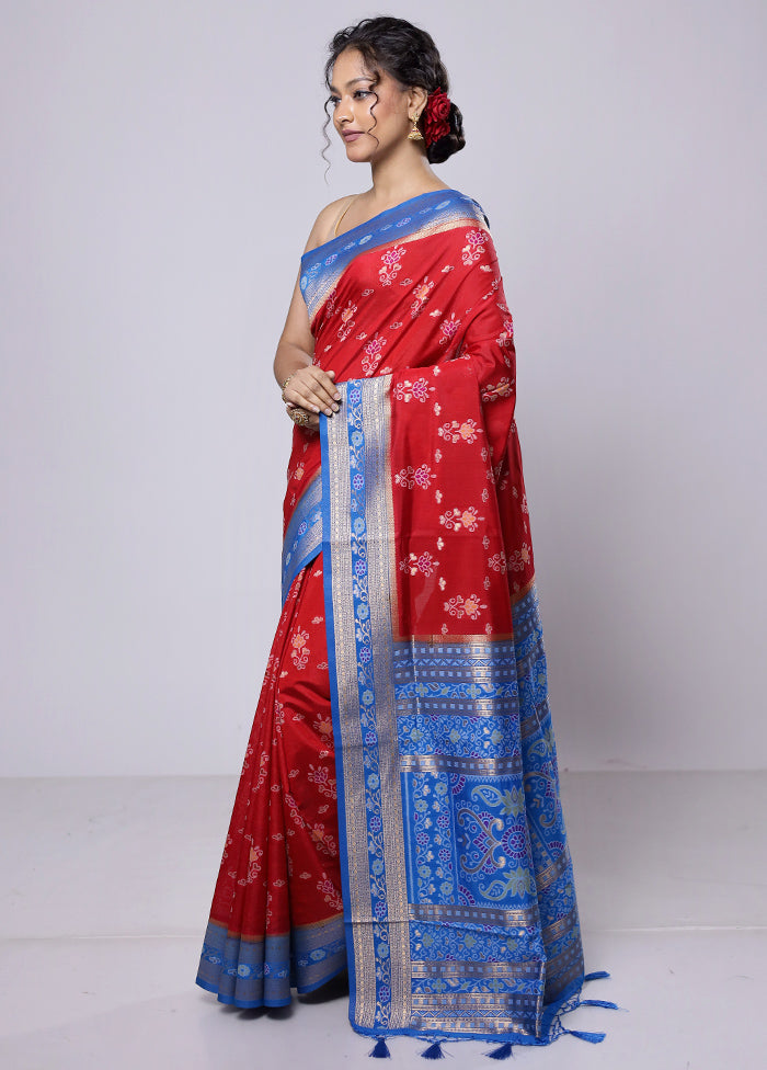 Red Dupion Silk Saree With Blouse Piece