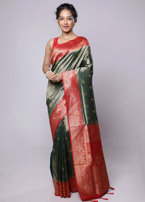 Green Dupion Silk Saree With Blouse Piece