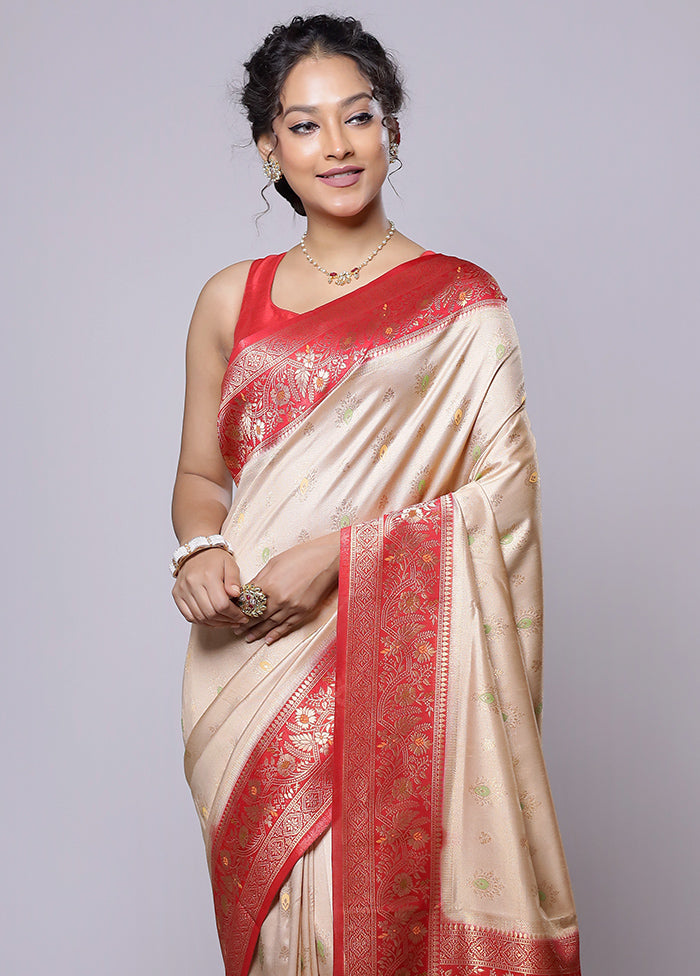 Cream Dupion Silk Saree With Blouse Piece