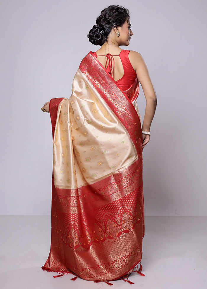 Cream Dupion Silk Saree With Blouse Piece