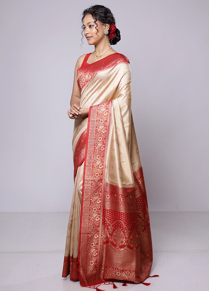 Cream Dupion Silk Saree With Blouse Piece