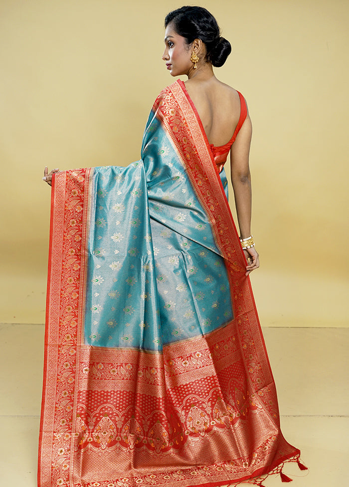 Green Dupion Silk Saree With Blouse Piece