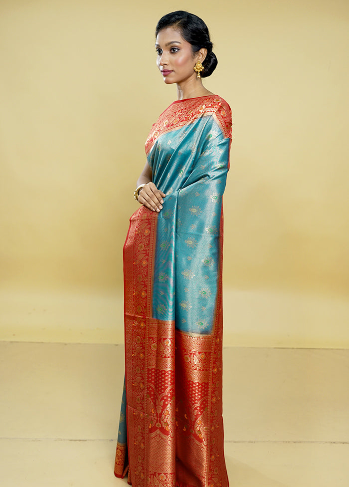 Green Dupion Silk Saree With Blouse Piece