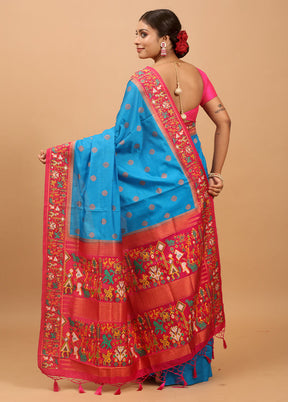 Blue Dupion Silk Saree With Blouse Piece