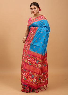 Blue Dupion Silk Saree With Blouse Piece