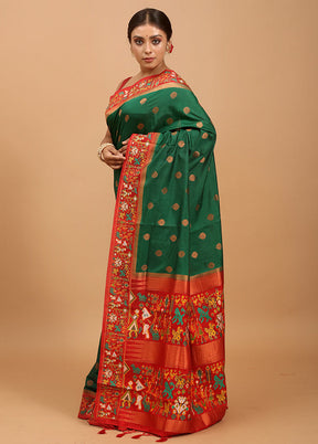 Green Dupion Silk Saree With Blouse Piece