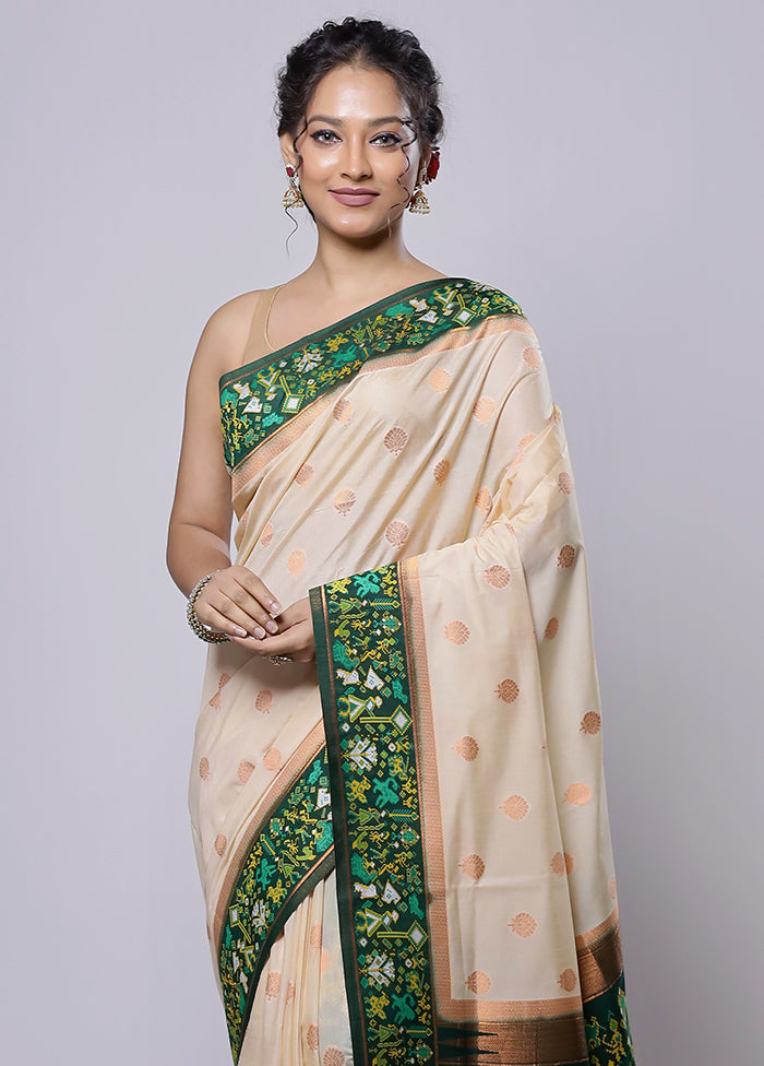 Cream Dupion Silk Saree With Blouse Piece