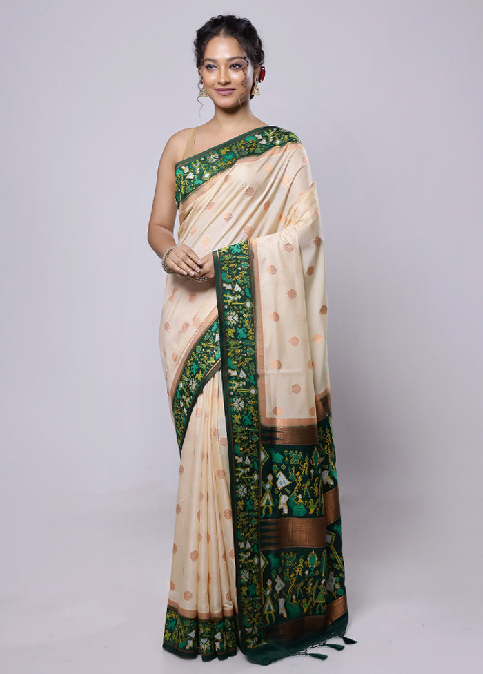 Cream Dupion Silk Saree With Blouse Piece