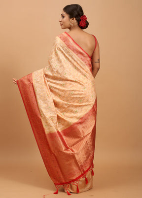 Cream Dupion Silk Saree With Blouse Piece