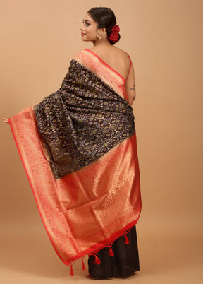 Black Dupion Silk Saree With Blouse Piece