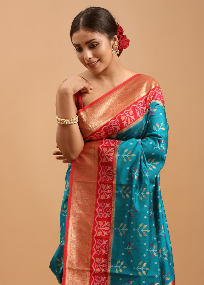 Blue Dupion Silk Saree With Blouse Piece