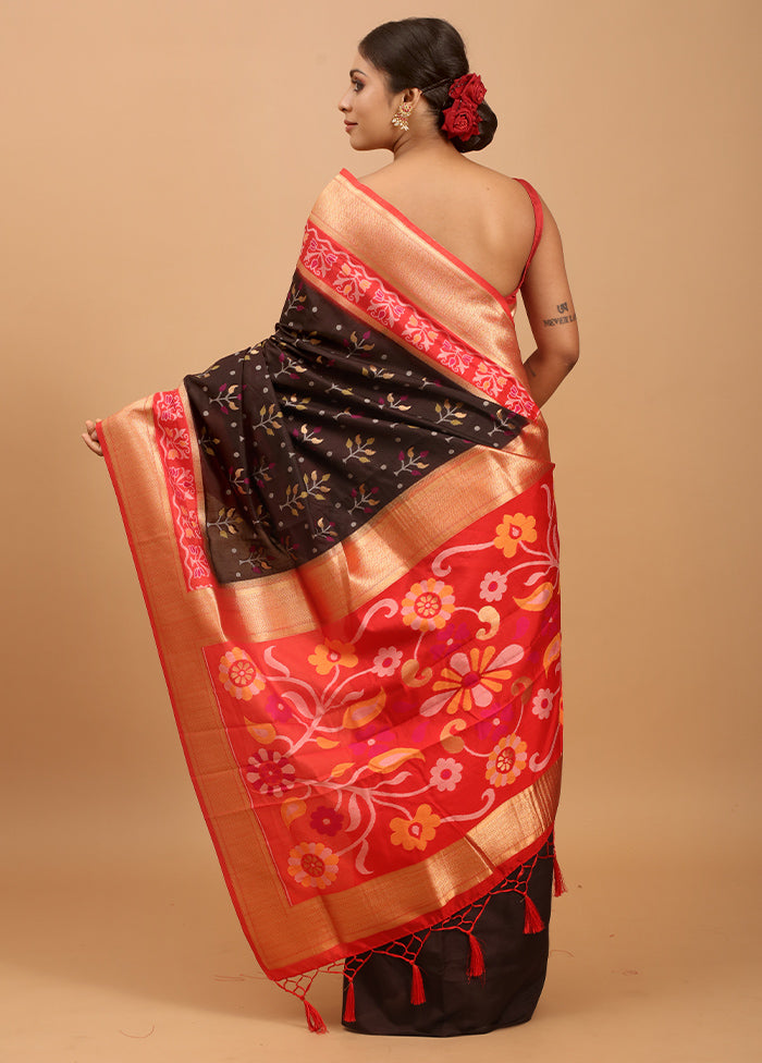 Black Dupion Silk Saree With Blouse Piece