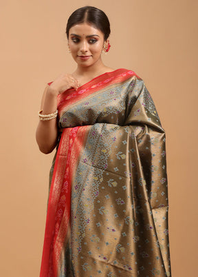 Green Dupion Silk Saree With Blouse Piece