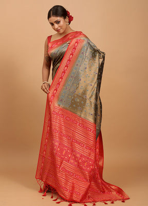 Green Dupion Silk Saree With Blouse Piece