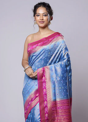 Blue Dupion Silk Saree With Blouse Piece