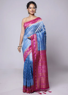 Blue Dupion Silk Saree With Blouse Piece