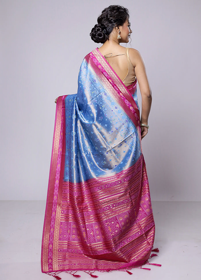 Blue Dupion Silk Saree With Blouse Piece