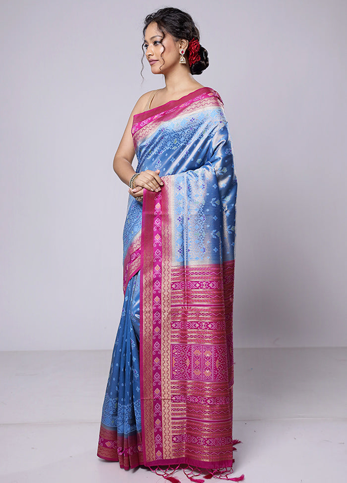 Blue Dupion Silk Saree With Blouse Piece