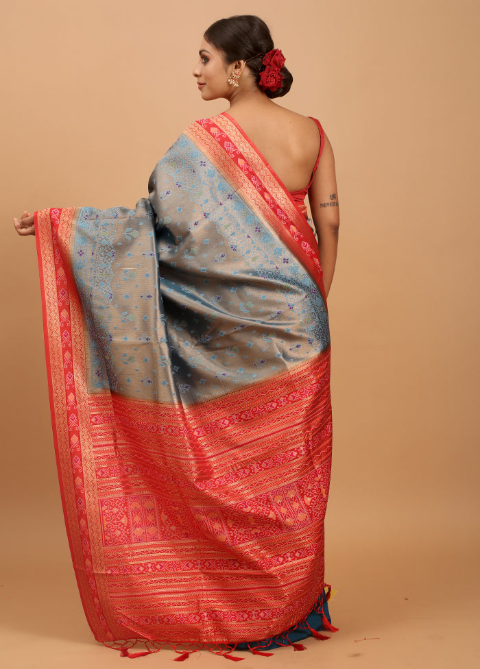 Blue Dupion Silk Saree With Blouse Piece