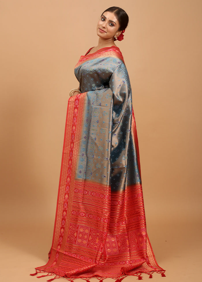 Blue Dupion Silk Saree With Blouse Piece