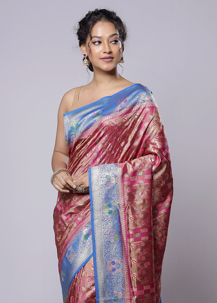 Pink Dupion Silk Saree With Blouse Piece