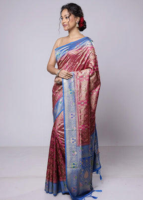 Pink Dupion Silk Saree With Blouse Piece