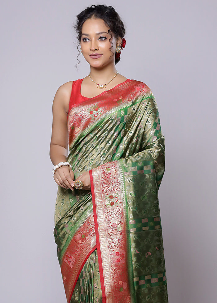 Green Dupion Silk Saree With Blouse Piece