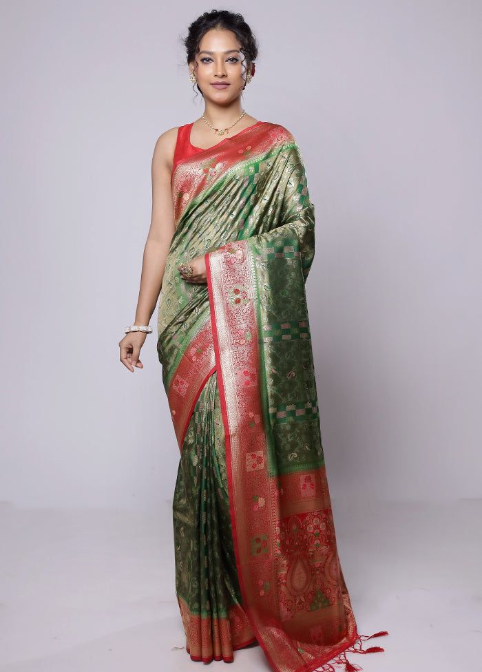 Green Dupion Silk Saree With Blouse Piece