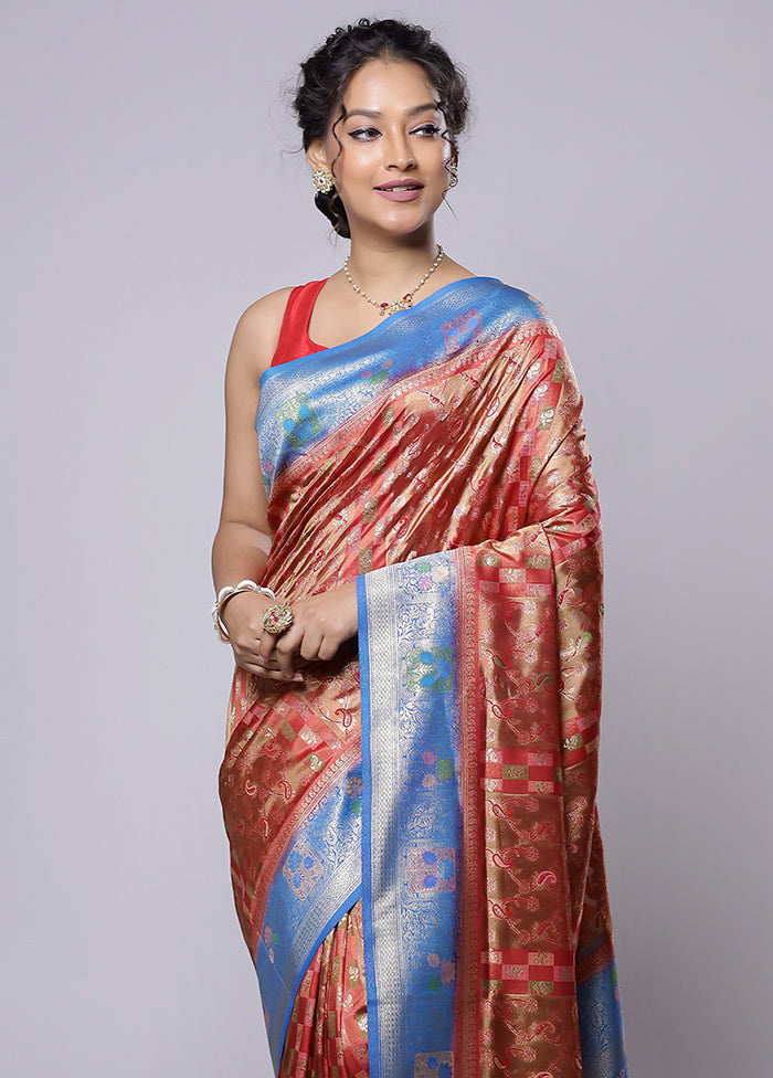 Red Dupion Silk Saree With Blouse Piece