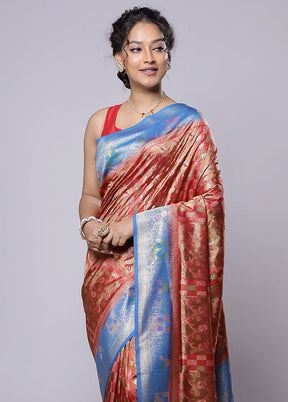 Red Dupion Silk Saree With Blouse Piece