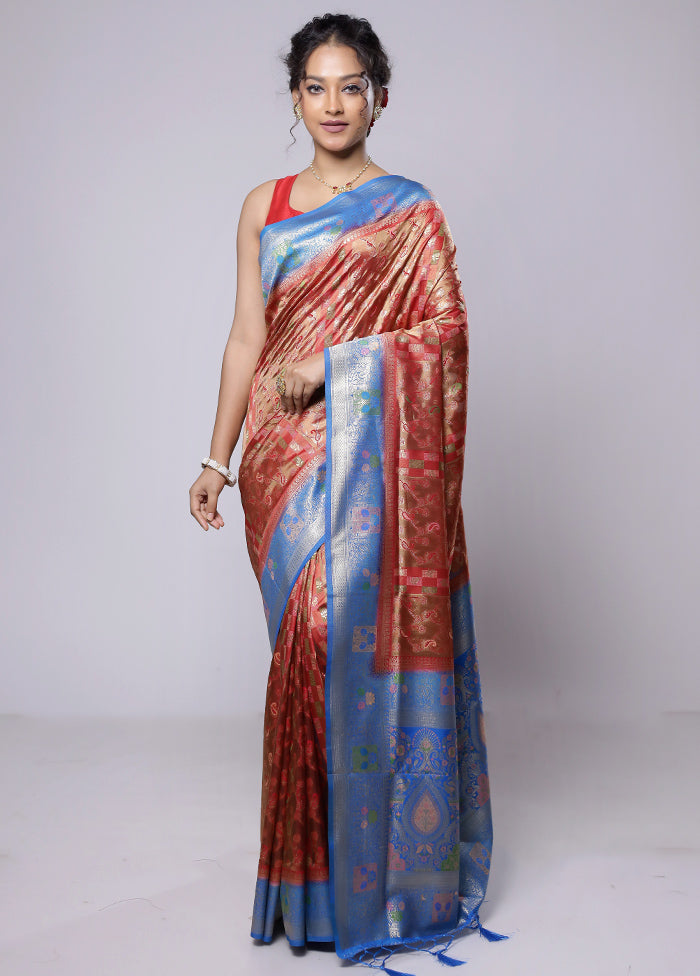 Red Dupion Silk Saree With Blouse Piece