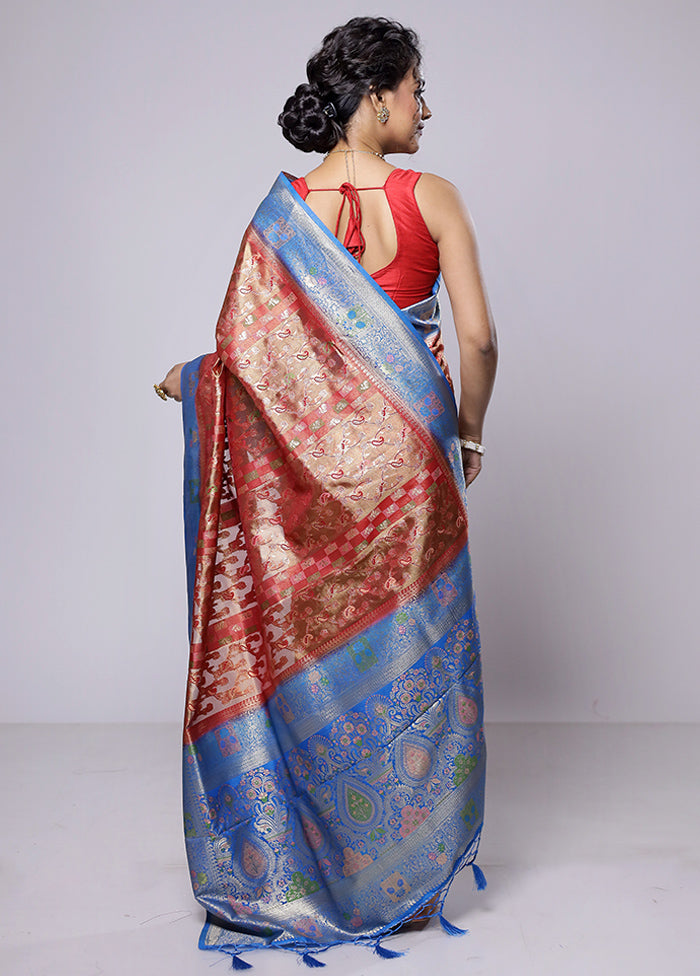 Red Dupion Silk Saree With Blouse Piece