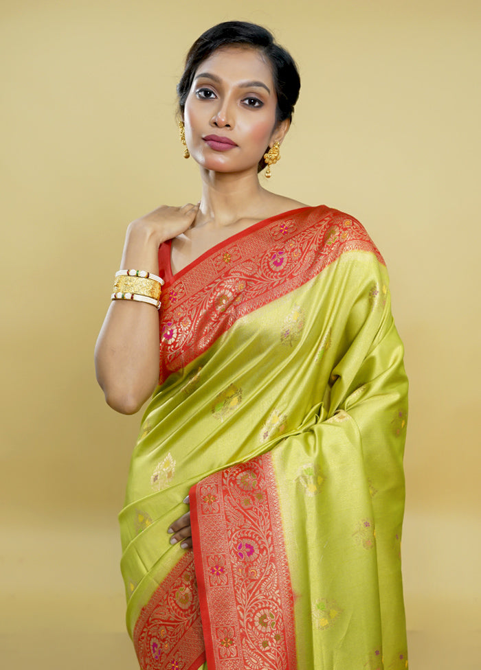 Green Dupion Silk Saree With Blouse Piece