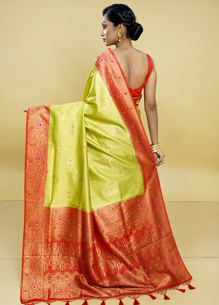 Green Dupion Silk Saree With Blouse Piece