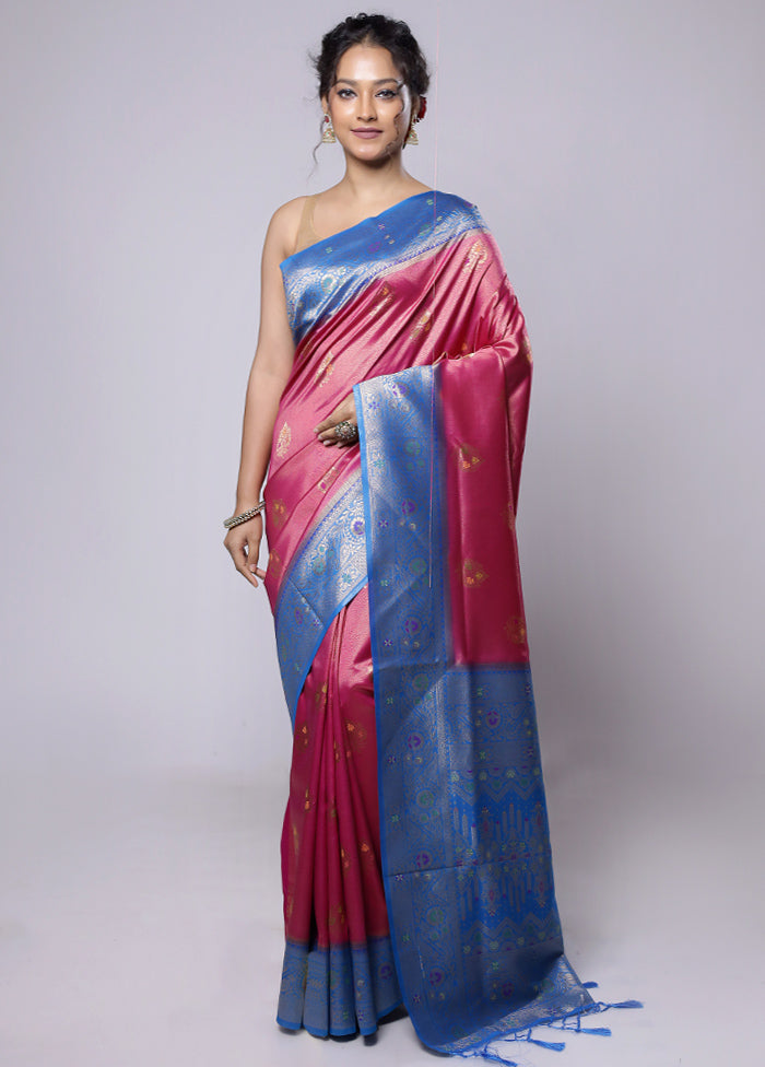 Pink Dupion Silk Saree With Blouse Piece