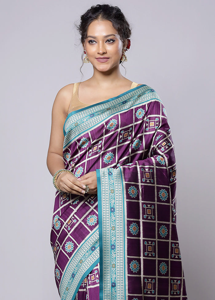 Purple Tussar Silk Saree With Blouse Piece