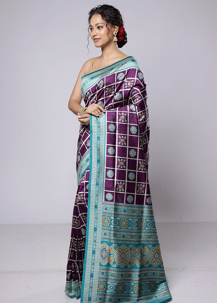 Purple Tussar Silk Saree With Blouse Piece