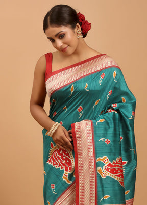 Green Tussar Silk Saree With Blouse Piece