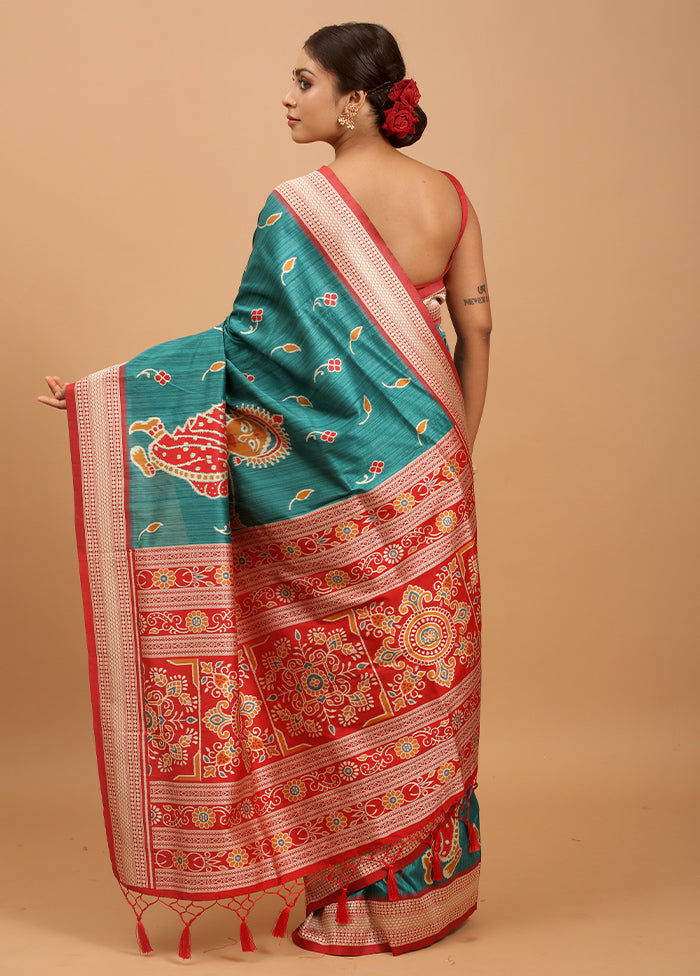 Green Tussar Silk Saree With Blouse Piece