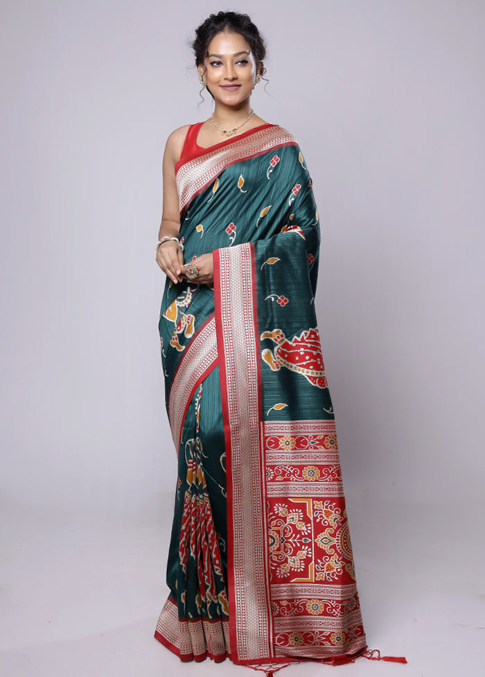 Green Tussar Silk Saree With Blouse Piece