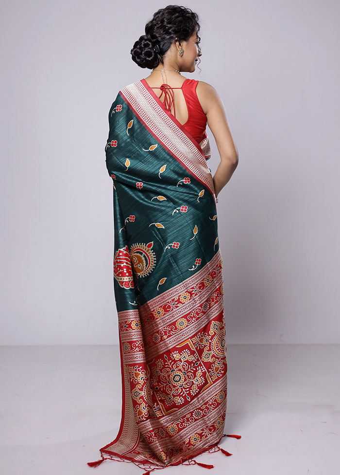 Green Tussar Silk Saree With Blouse Piece