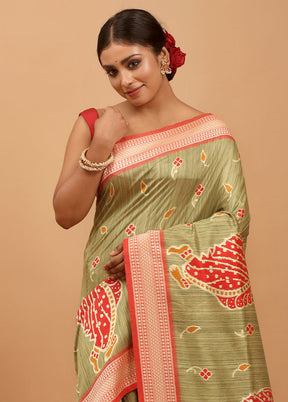 Green Tussar Silk Saree With Blouse Piece