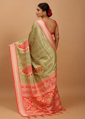 Green Tussar Silk Saree With Blouse Piece